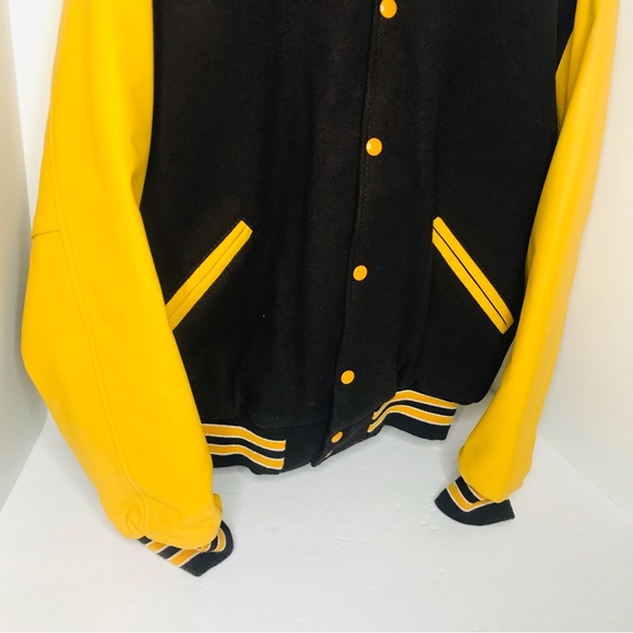Vintage GAME Sportswear Leather Varsity Jacket Mens Large Brown / Yellow Gold - Picture 2 of 5